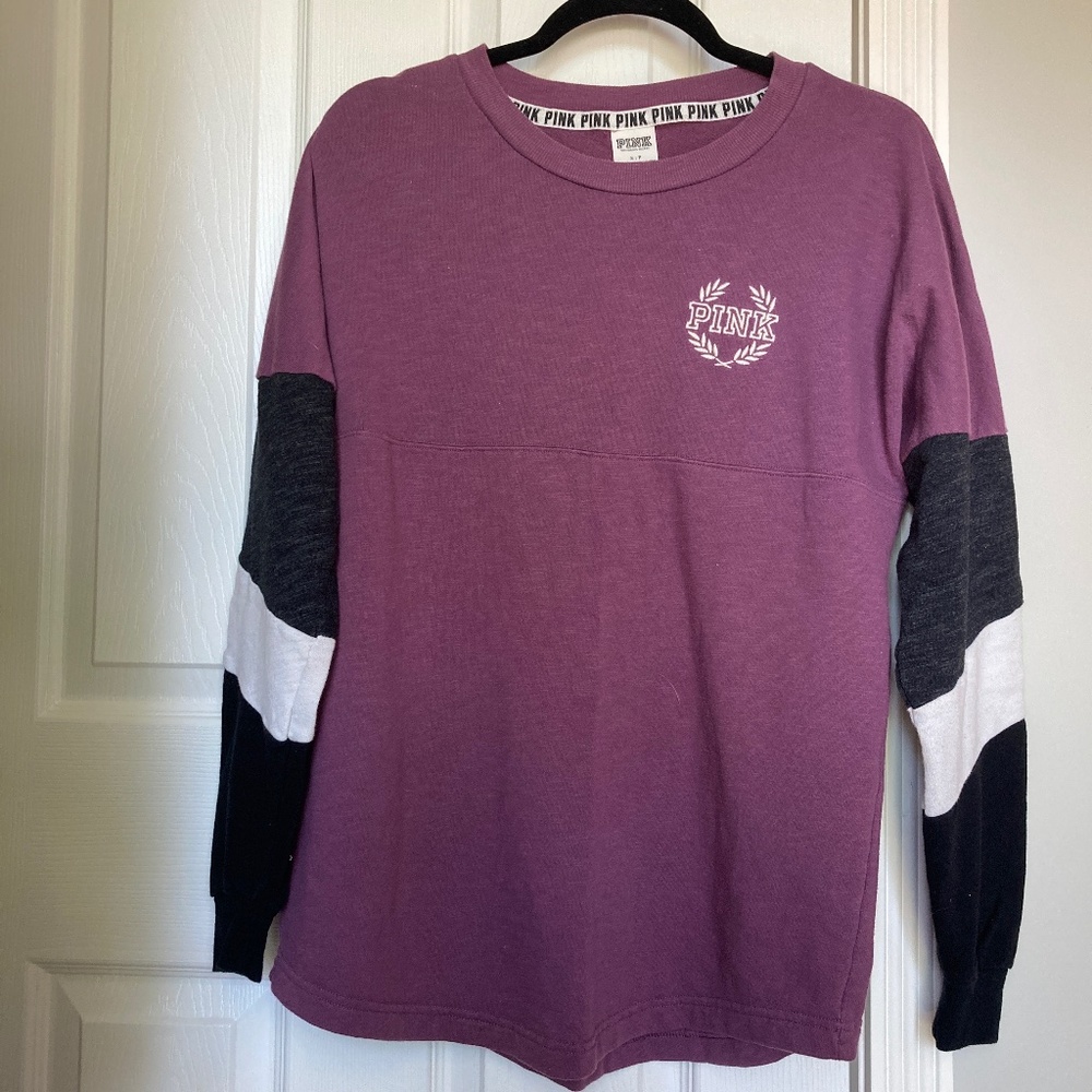 PINK Victoria's Secret Long Sleeve Top Size S, Plum/Striped NWOT